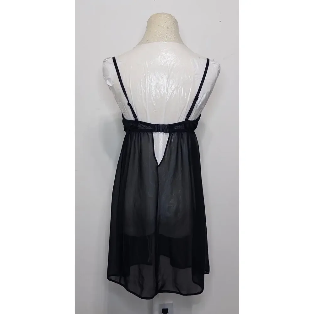 Black lace‎ women's babydoll lingerie sheer mesh coquette romantic feminine